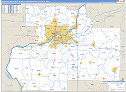 Davenport-Moline-Rock Island Metro Area Wall Map Basic Style 2026